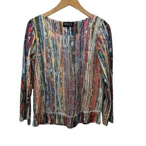 Angel Apparel Multicolor Top Medium Made in Turkey Long Sleeves‎ Textured Artsy